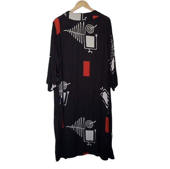 Cardigan Open Front Long Black Red White Abstract Print Lightweight One Size - Picture 3 of 7